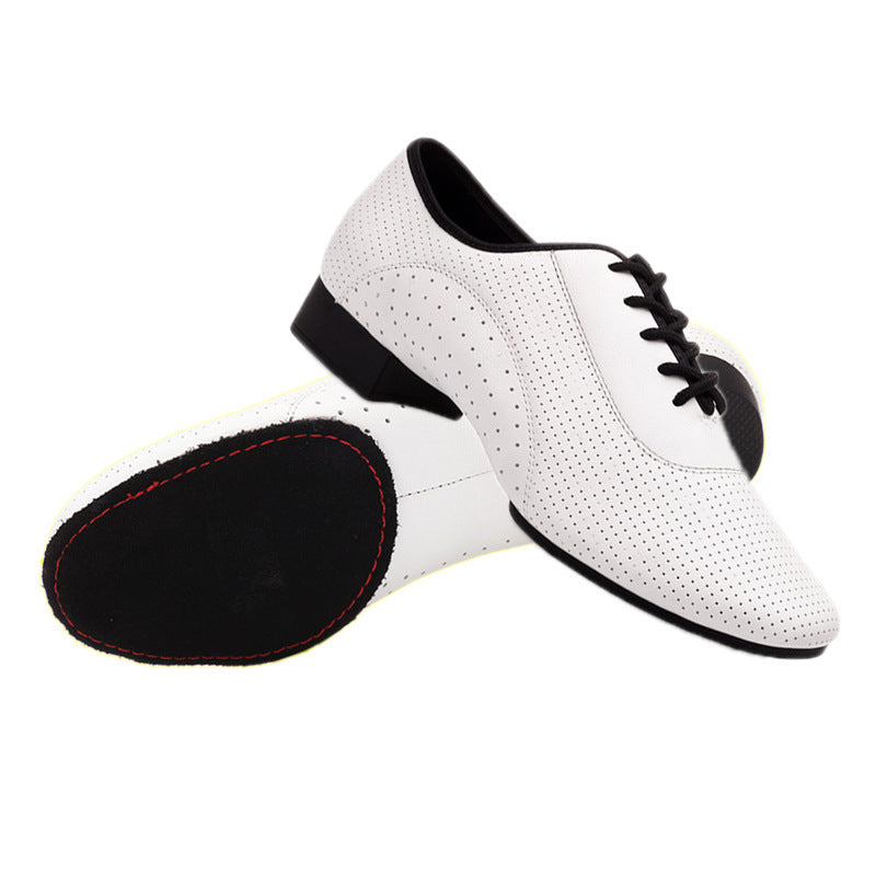 Leather Men's Modern Dance Shoes White Outdoor Rubber Sole Low Heel Latin Dance Shoes