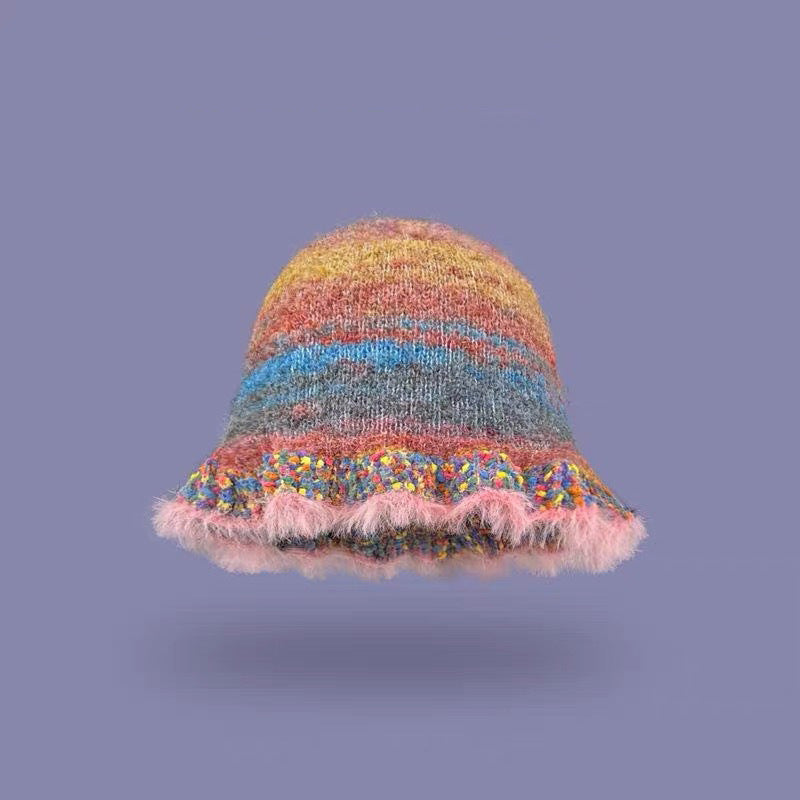 Rainbow Striped Oil Painting Knitted Woolen Cap