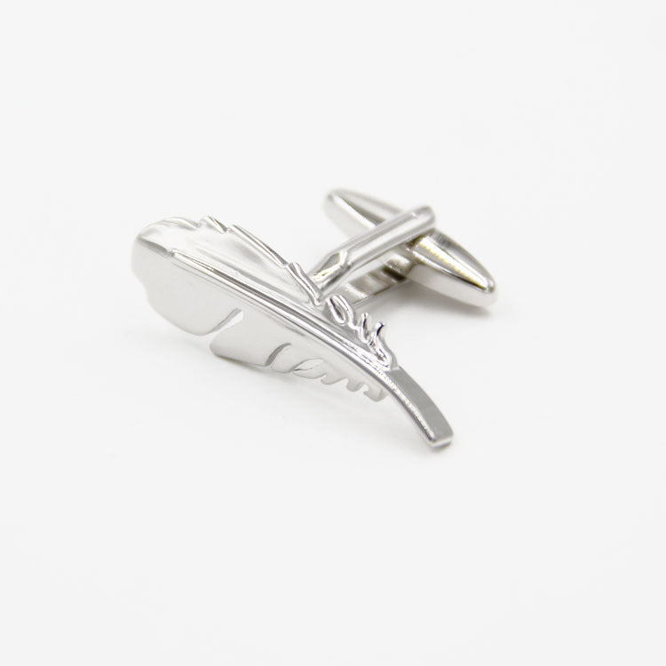 Simple Men's French Style Silver Feather Shape Cufflinks Nail