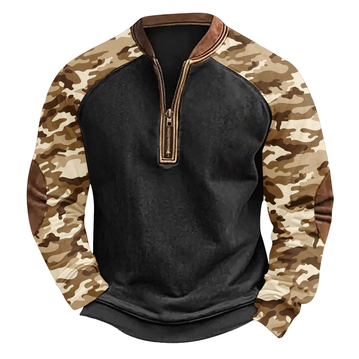 Printed Half Zipper Camouflage Men's Sweater