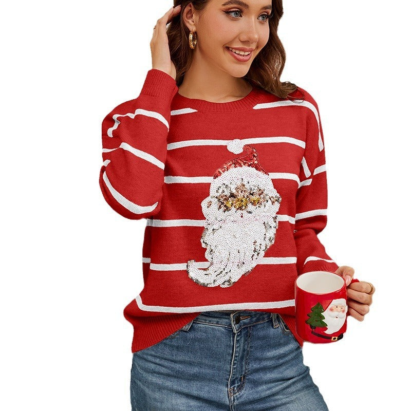 Knitted Loose Sequined Embroidered Santa Claus Sweater