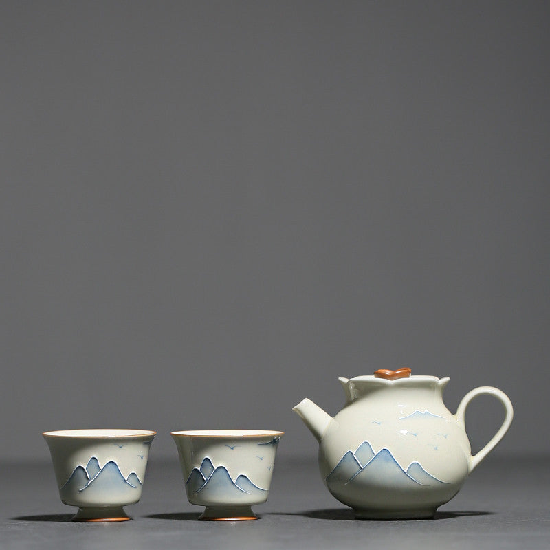 Household Grass And Wood Gray Hand-painted Landscape Underglaze Porcelain Chinese Teapot