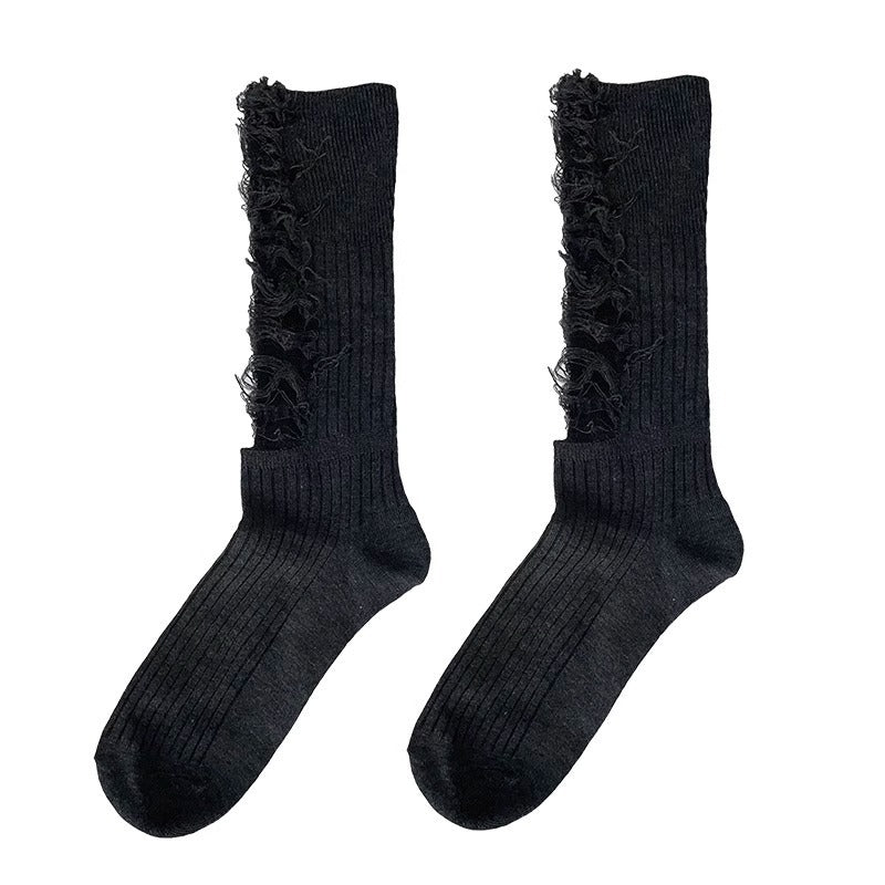 Beggar Socks Ripped Special Calf Socks Tide Black White Gray Three Colors