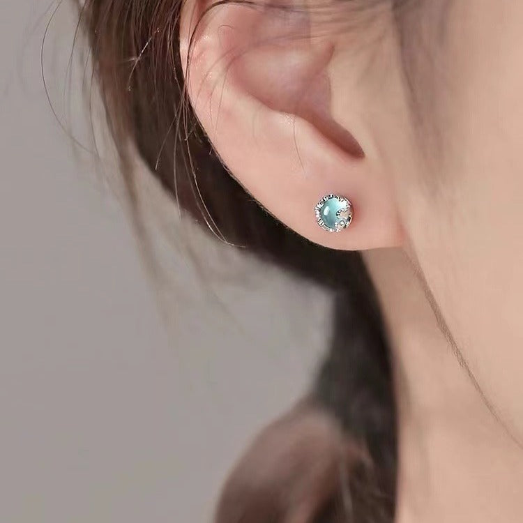 Sterling Silver Needle Moonstone Stud Earrings Female Niche