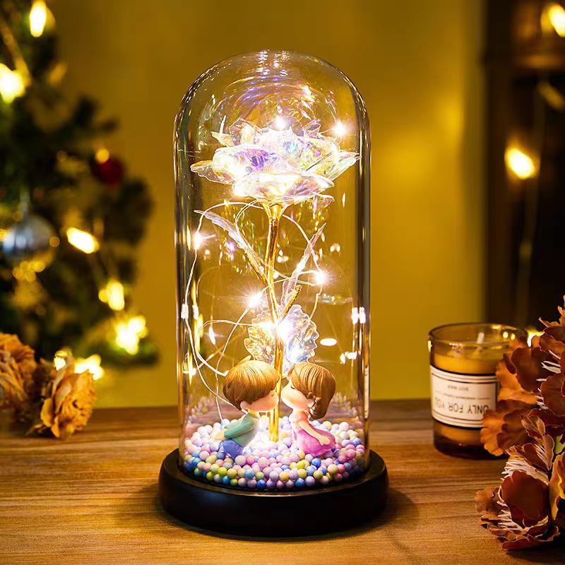 Eternal Rose LED Light Foil Flower In Glass Cover Night Lights Valentines Day Gifts Lamp Decor For For Home Bedroom Wedding Gift Valentine's Day Gifts