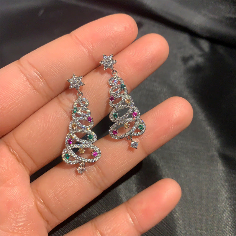 Colorful Diamond Inlaid Christmas Tree Earrings