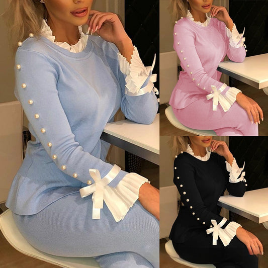 Fashion Blue Stitching Long-sleeved Top