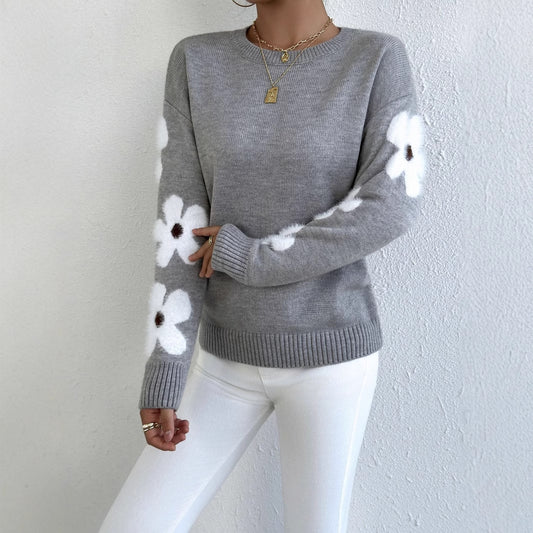 Fashion Flower Jacquard Knitted Pullover Sweater