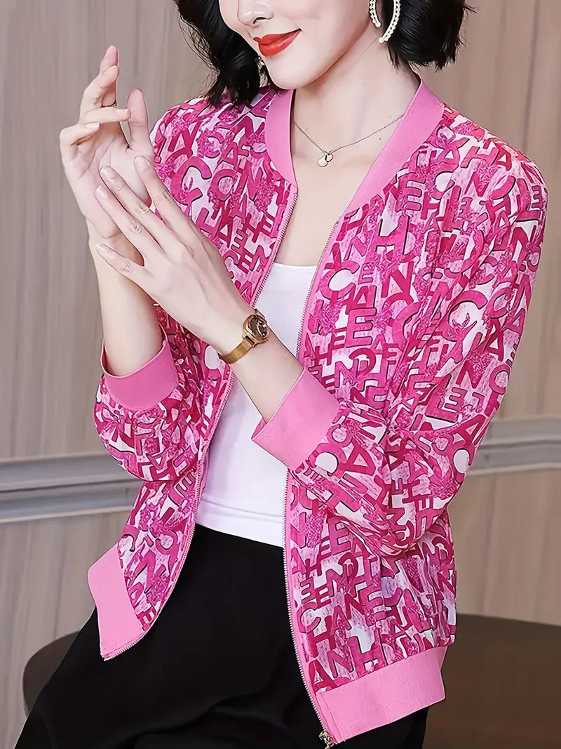 Zipper Jacket Small Thin Long-sleeved Top Colorful Printing