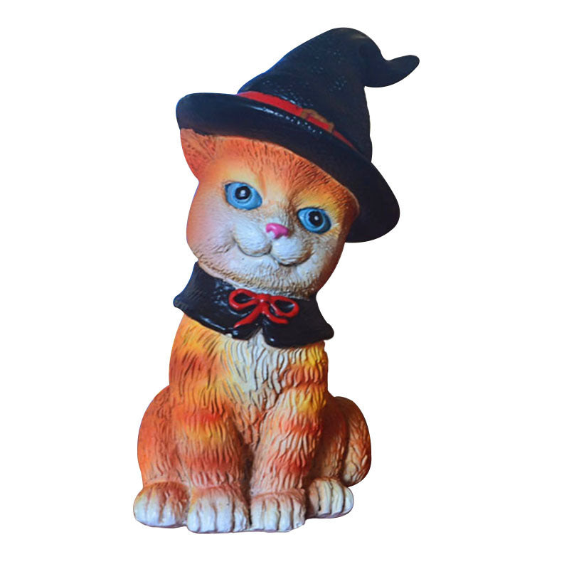 Cute Home Decor Halloween Cat Statue Resin Crafts Ornament