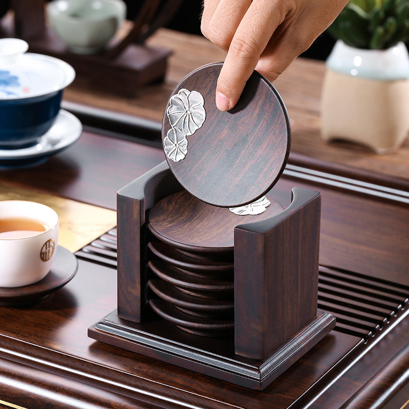 Ebony Solid Wood Tea Coaster Bracket Insulation Pad