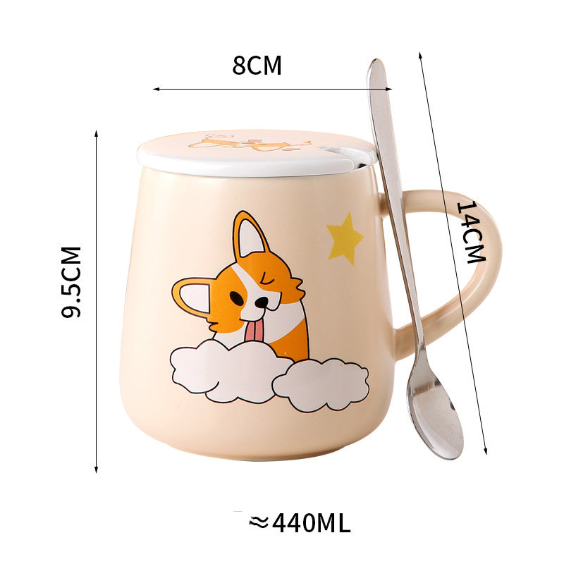 Cartoon Cute Corgi Ceramic Mug Large Capacity