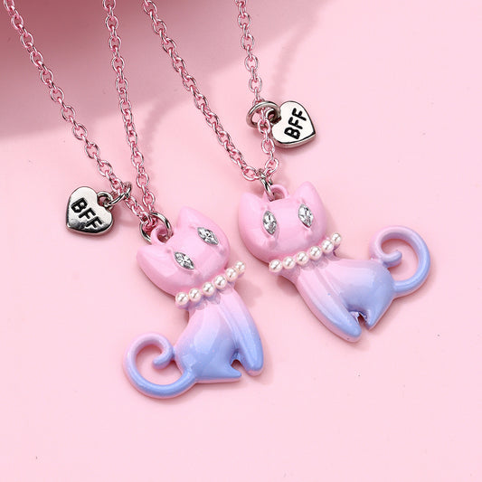 Cat Necklace Cartoon Gradient Alloy Spray Paint