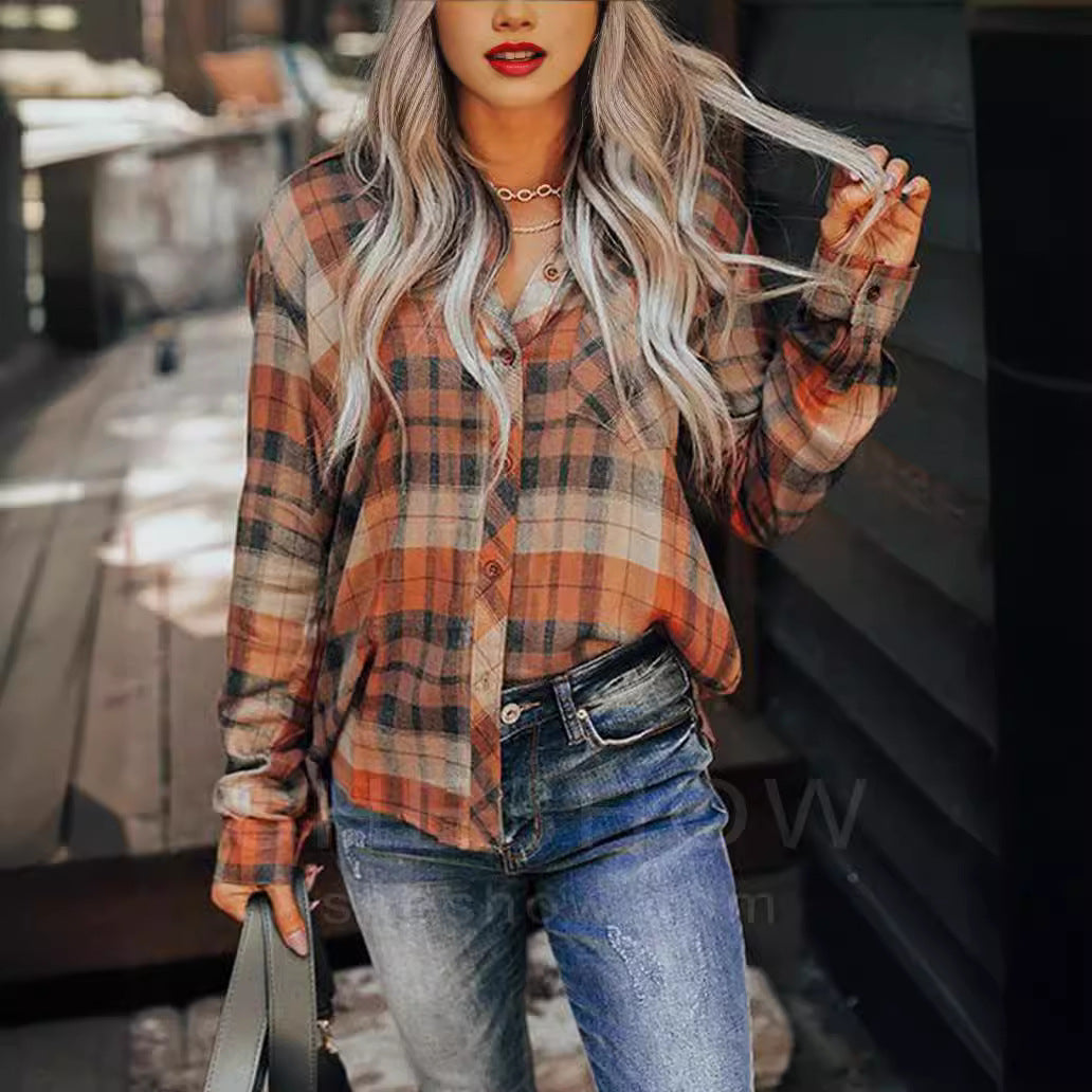 Women's Plaid Long-sleeved Shirt