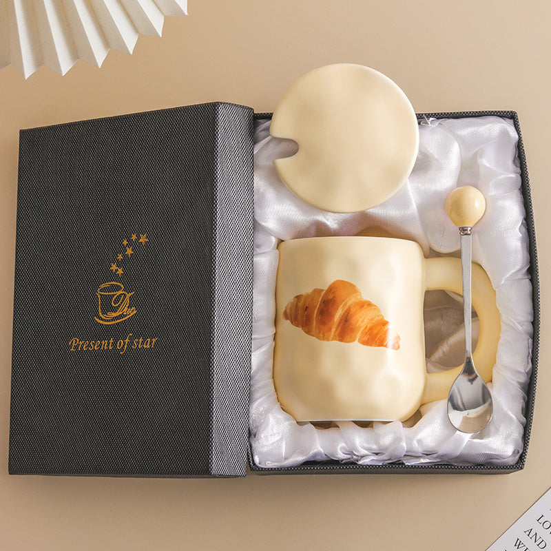 Cute Bread Mug With Lid Spoon