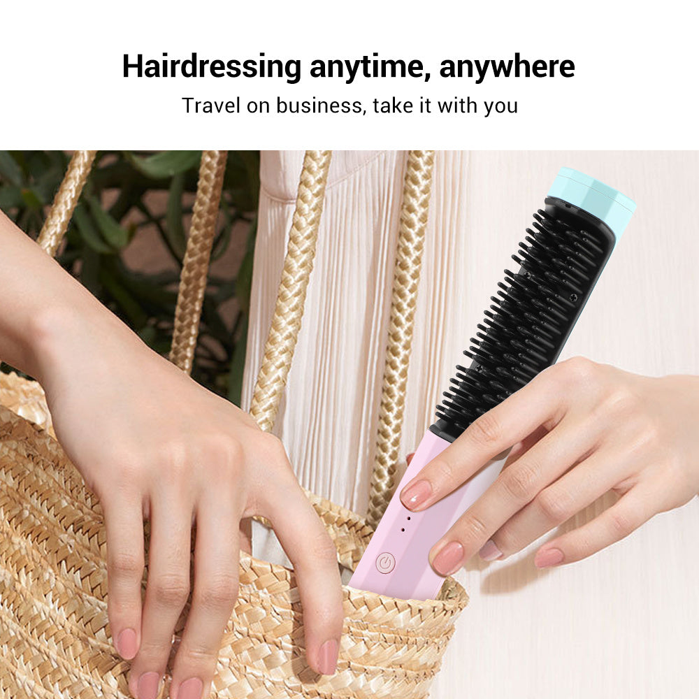 Straightening Comb Rechargeable Hair Wireless Straightener Curler Curling Straighten Dual-purpose Travel Portable USB charging