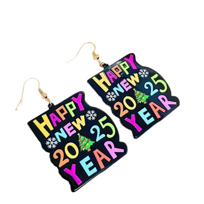 Earrings For New Year 2025 Colorful English Digital Acrylic Earrings