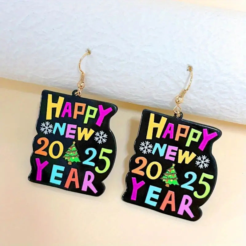 Earrings For New Year 2025 Colorful English Digital Acrylic Earrings