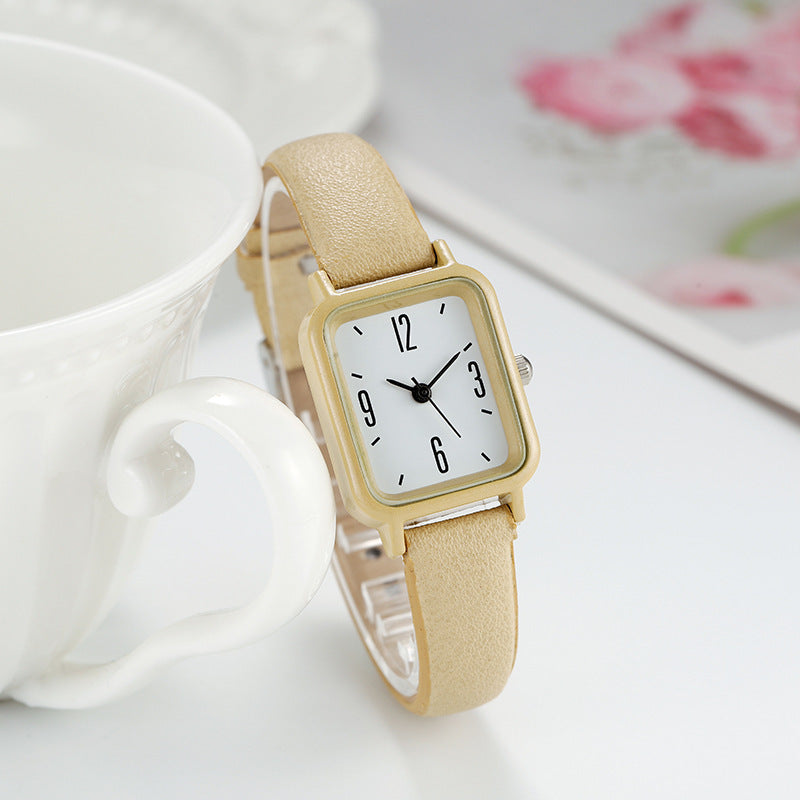 Junior High Alloy Simple Square Scale Digital Leather-belt Watch