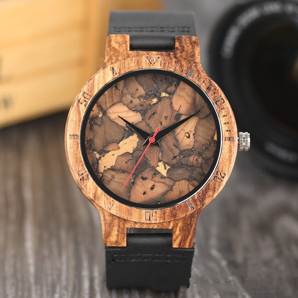 Casual Wooden Men's Watch Broken Leaf Wooden Face