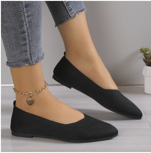 Women's New Solid Tone Pointed Flat Heel Soft Sole Single Shoe