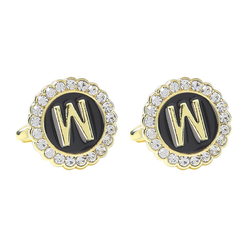 Round Diamond French Cufflinks Men's 26 Letters