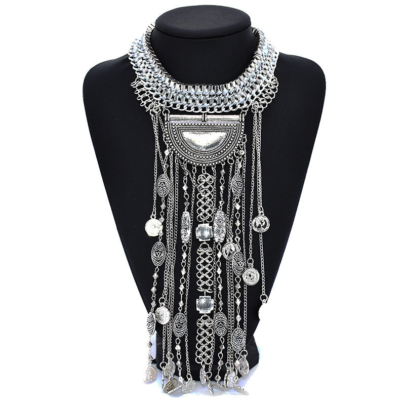 Crystal Gem Multi-layer Coin Tassel Necklace Female Accessories