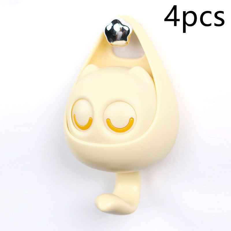 Creative Adhesive Cute Cat Coat Hook Wall Mounted Decoration Cartoon Blink Cat Clothes Hat Scarf Key Holder Home Decor