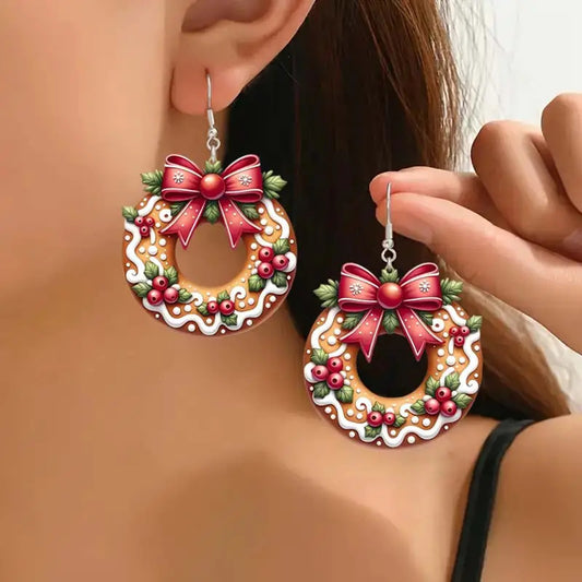 Christmas Cookie Wreath Acrylic Earrings