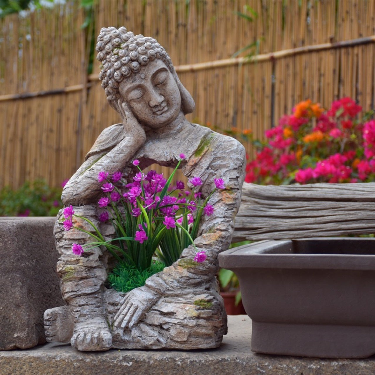 Resin Zen Buddha Statue Flower Pot Courtyard Landscape Balcony Layout Garden Decoration