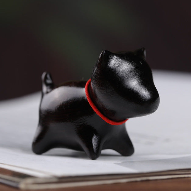 Wood Carving Little Black Cat Mini Doll Decoration Handicraft