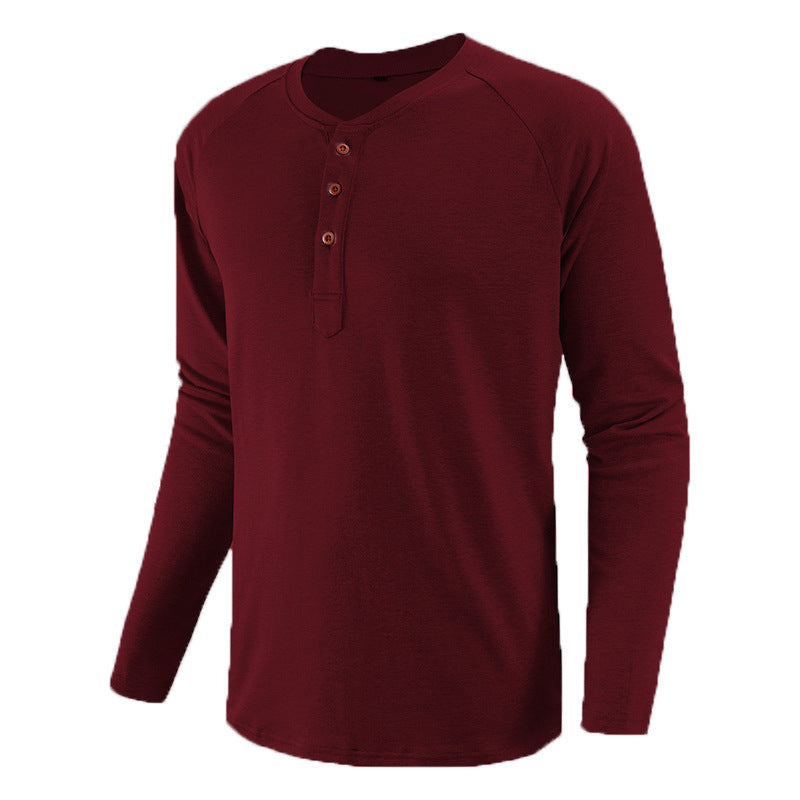 Spring And Summer European And American Plus Size Men's Clothing Henley Shirt Men's Long Sleeve