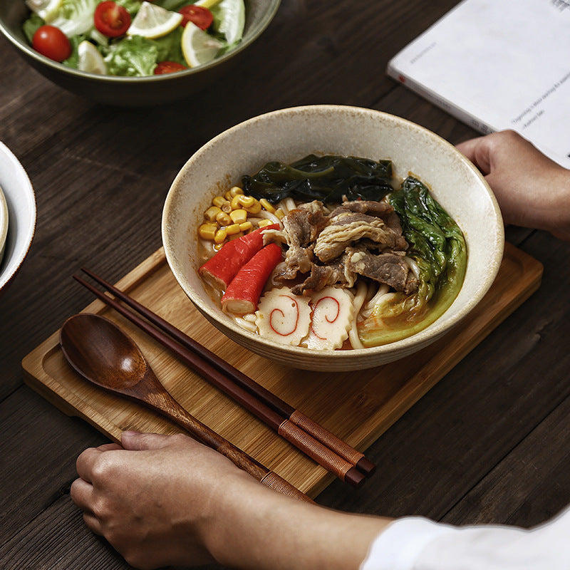 Japanese style kiln turned ceramic ramen bowl