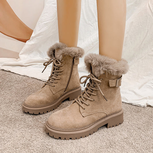 Martin Boots For Women Round Toe Suede Short