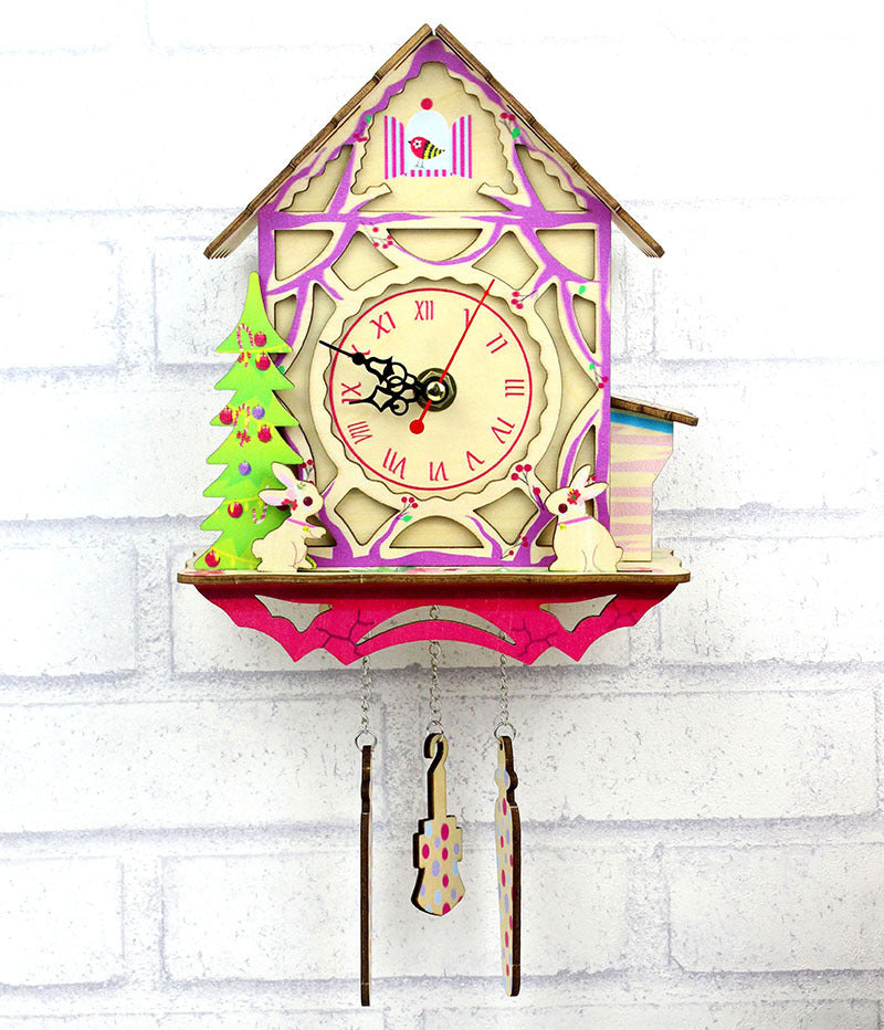 Wooden Tree House Clock Model Laser Wooden