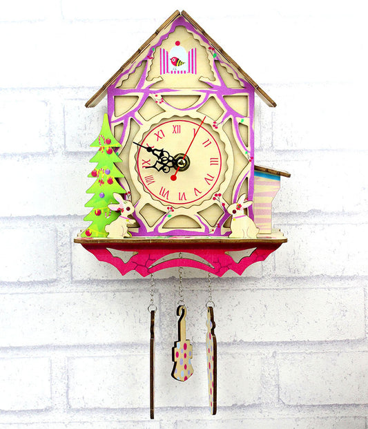 Wooden Tree House Clock Model Laser Wooden