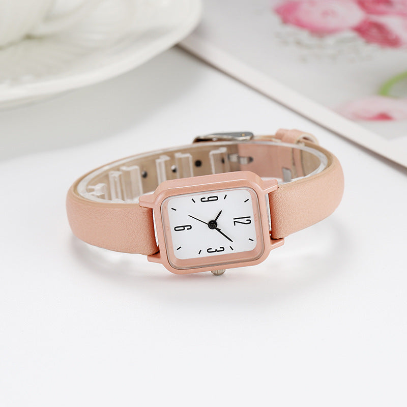 Junior High Alloy Simple Square Scale Digital Leather-belt Watch