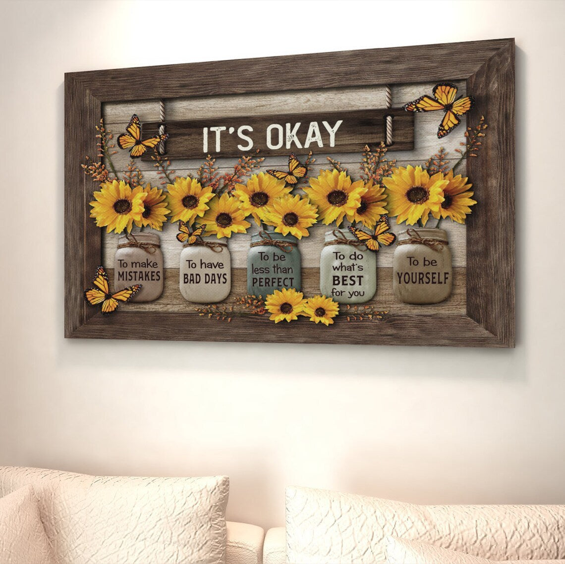 Butterfly Sunflower Hanging Painting Canvas