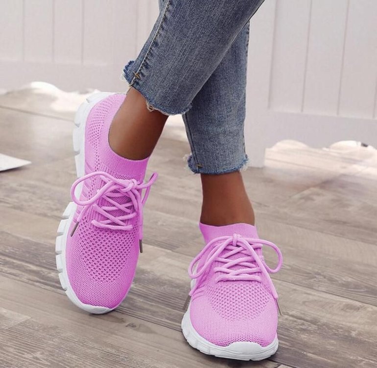 Casual Ladies Breathable Women Flying Knit Sports Flat Shoes