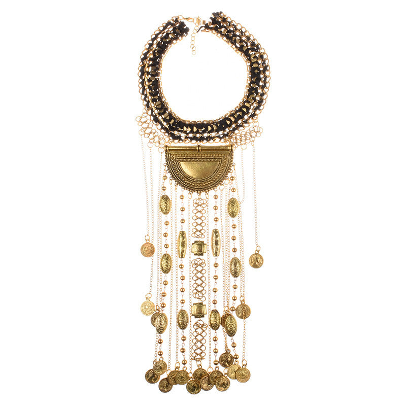 Crystal Gem Multi-layer Coin Tassel Necklace Female Accessories