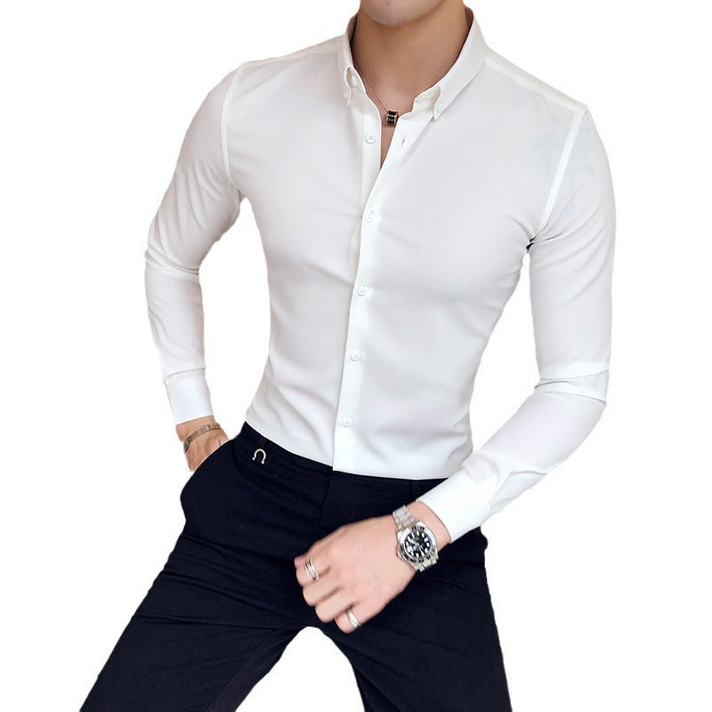 Solid Color Shirt British Yupi Gentleman Style Youth Long Sleeve Shirt