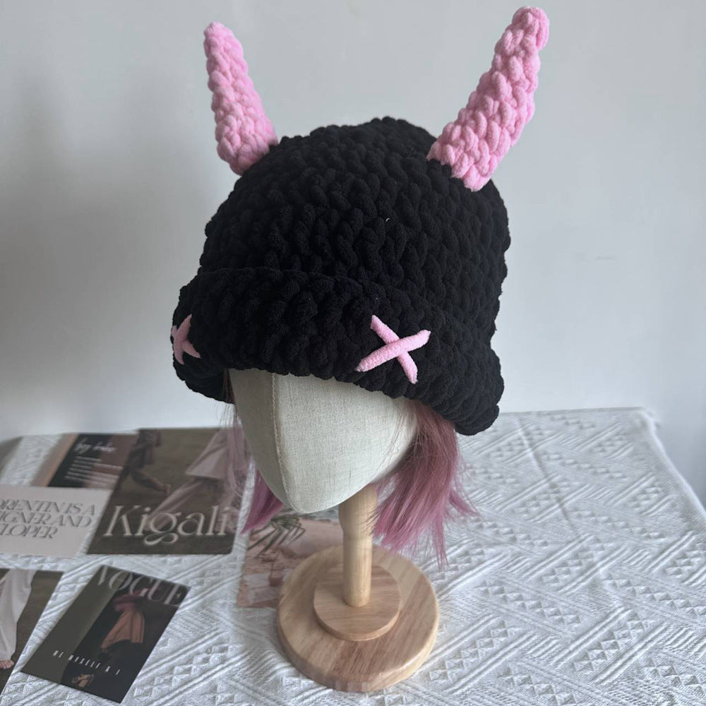 Wool Hat Cute Devil Mask Horn Head Cover