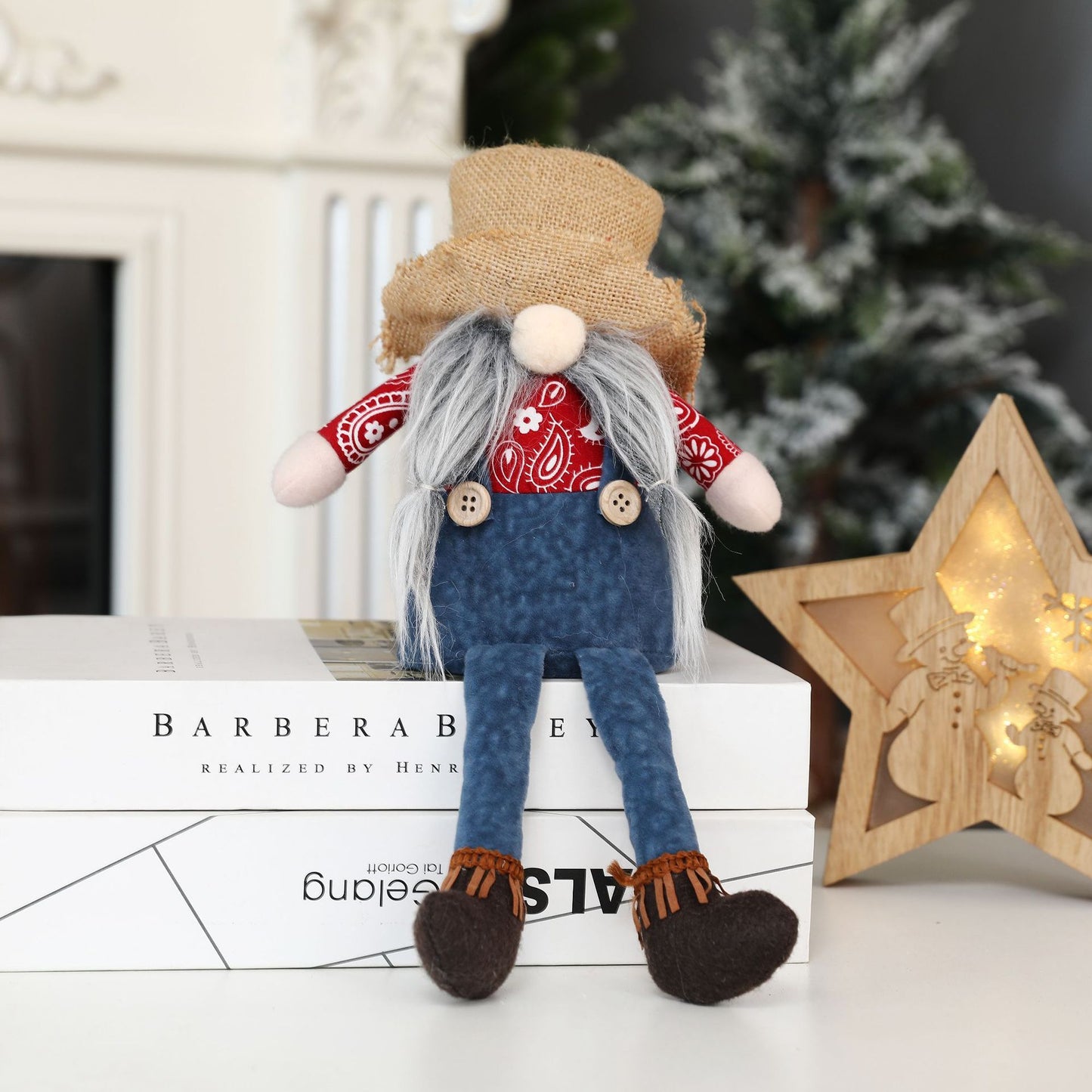 Christmas Denim Suspenders Faceless Doll