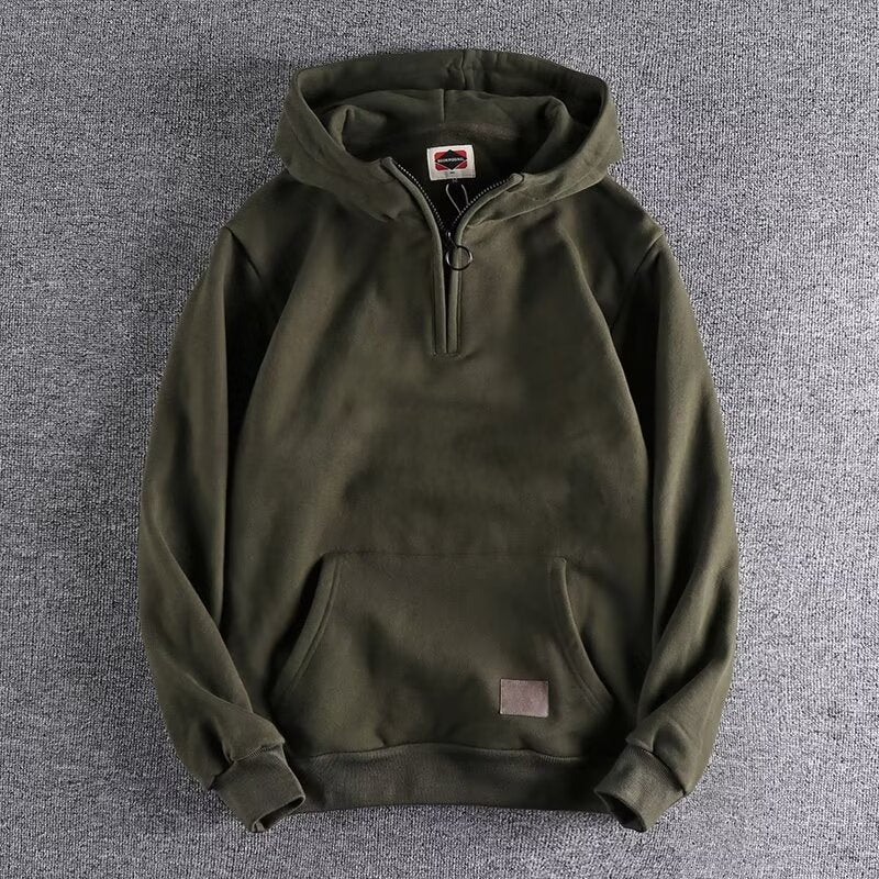 Thickened Half Zipper Open Collar Hooded Trend Men's Sweater