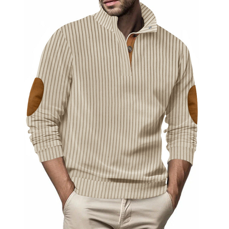 Stand Collar Men's Casual Vertical Stripes Jacquard Sweater