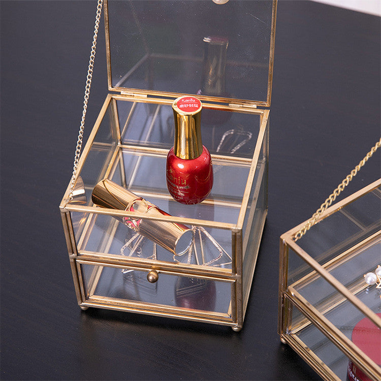 European Creative Dustproof Copper Strip Double Glass Jewelry Box