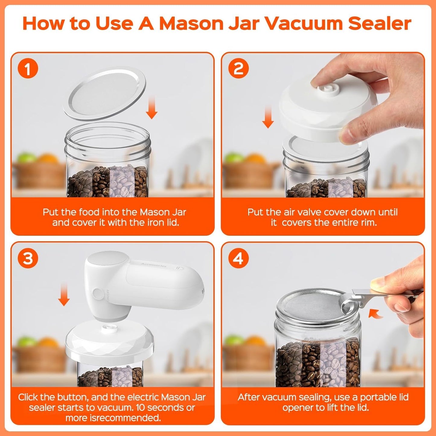 Mason Jar Vacuum Sealer Kit Portable Cordless Electric Mason Jar Vacuum Sealing Machine Food Preservation Seal Clip