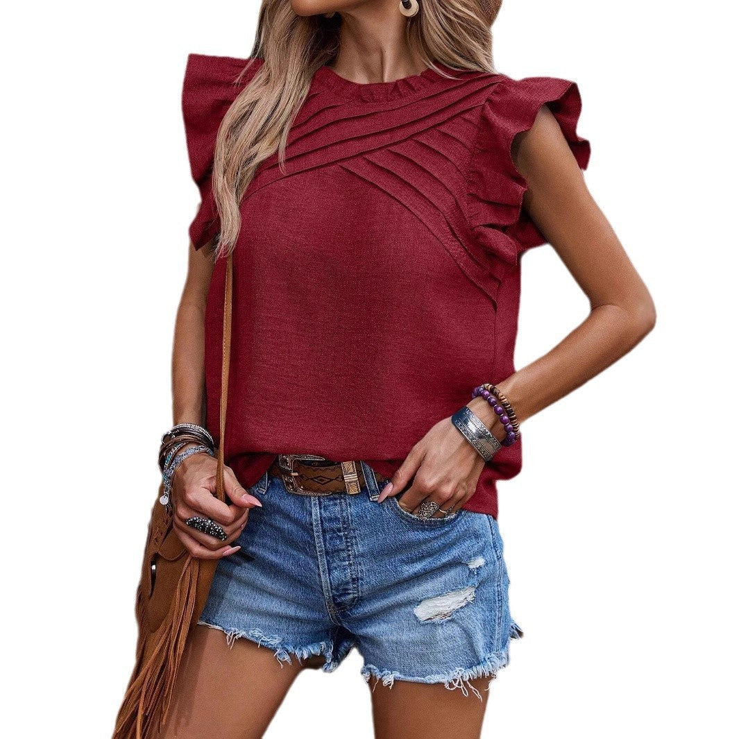 Women's Shoulder Ruffle Sleeve Short Sleeve Dress