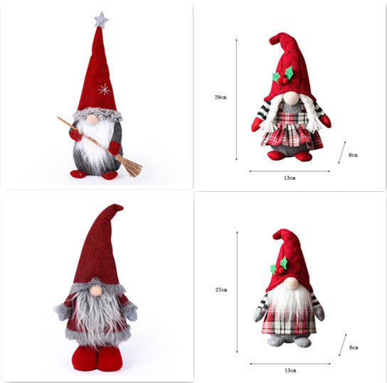 Cute Braids Faceless Plaid Hooded Forest Old Man Doll Home Plush Desktop Decoration