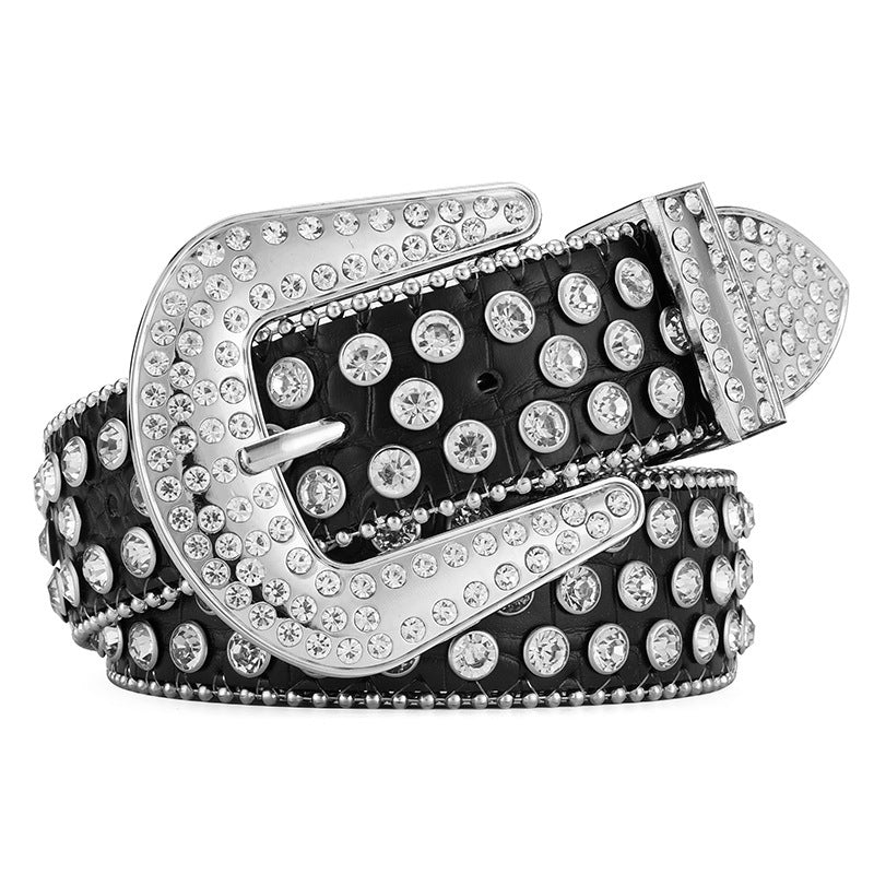 Men Women Alloy Belt Punk Rock Rivet Rhinestone